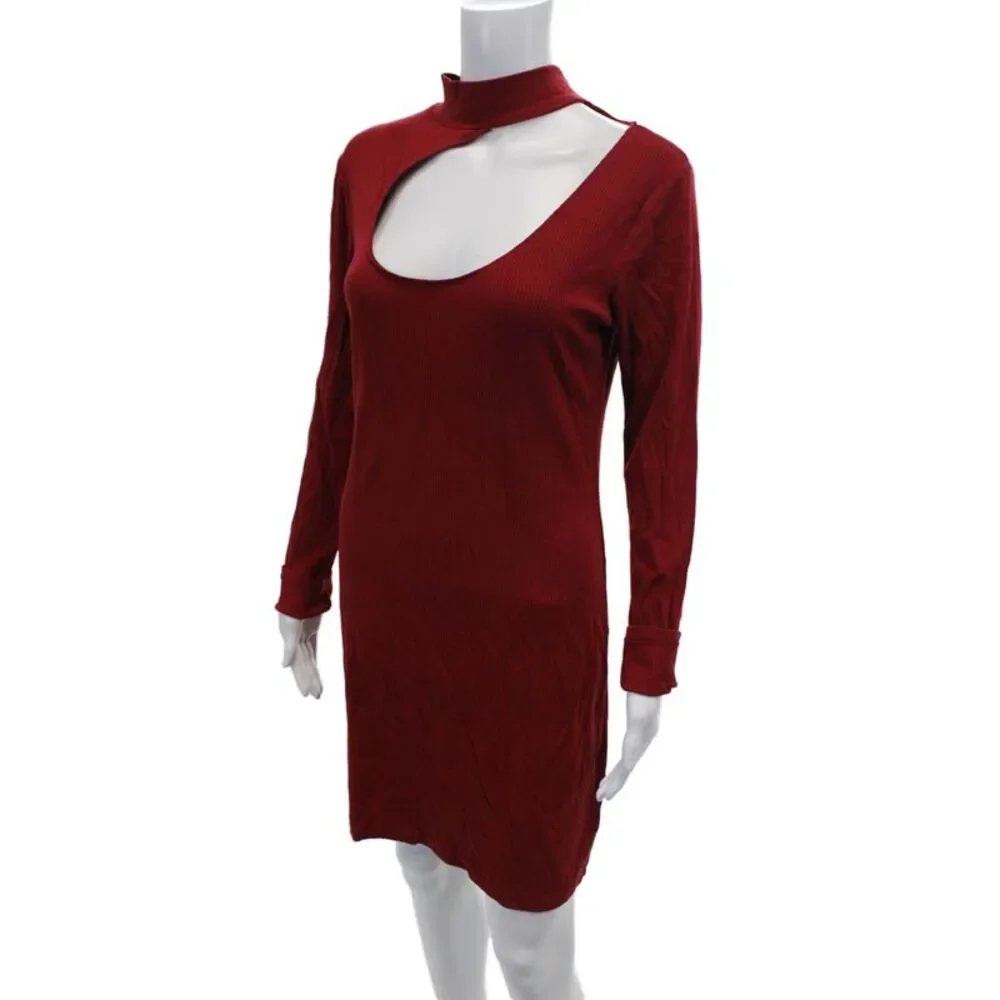 Urban Outfitters Womens Long Sleeve Cut Out Ribbed Mini Dress Red Size Large